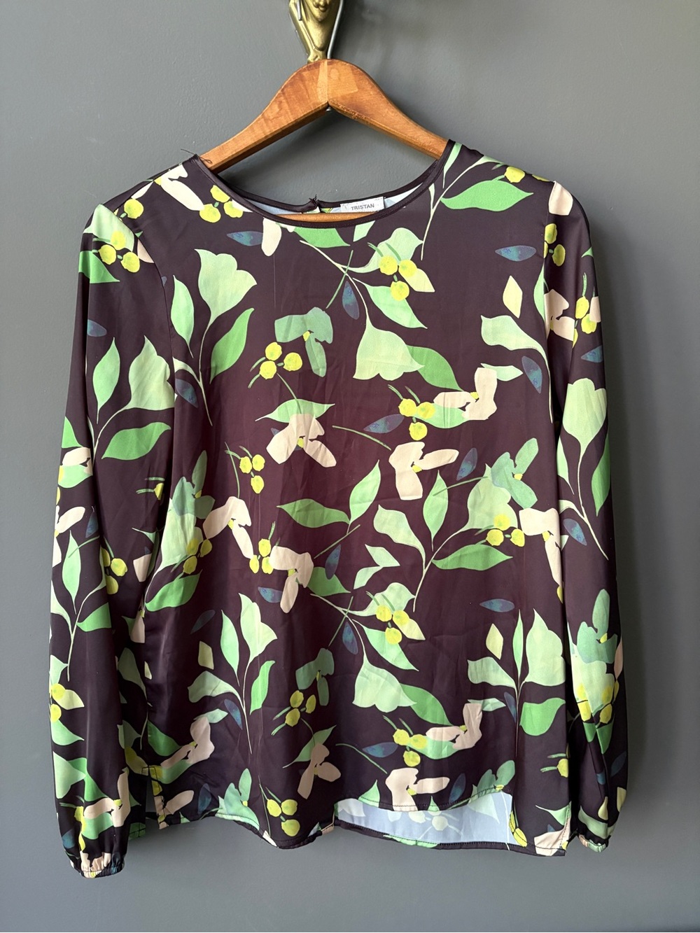 Tristan Botanical Print Long-Sleeve Blouse - Black, Green & Yellow